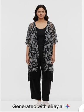 LulaRoe Monroe Sheer Short sleeve Black Floral Fringe Kimono